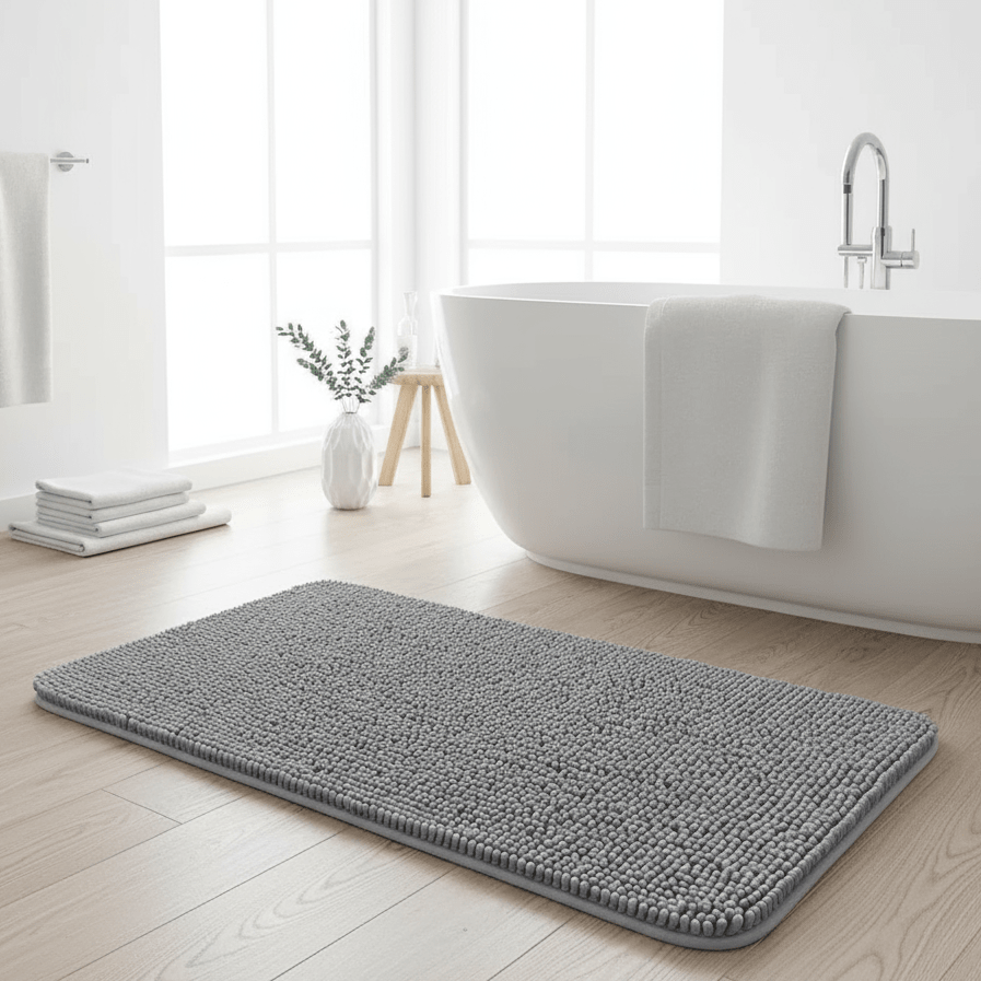 Badematte aus Chenille, flauschig, rutschfest und schnelltrocknend