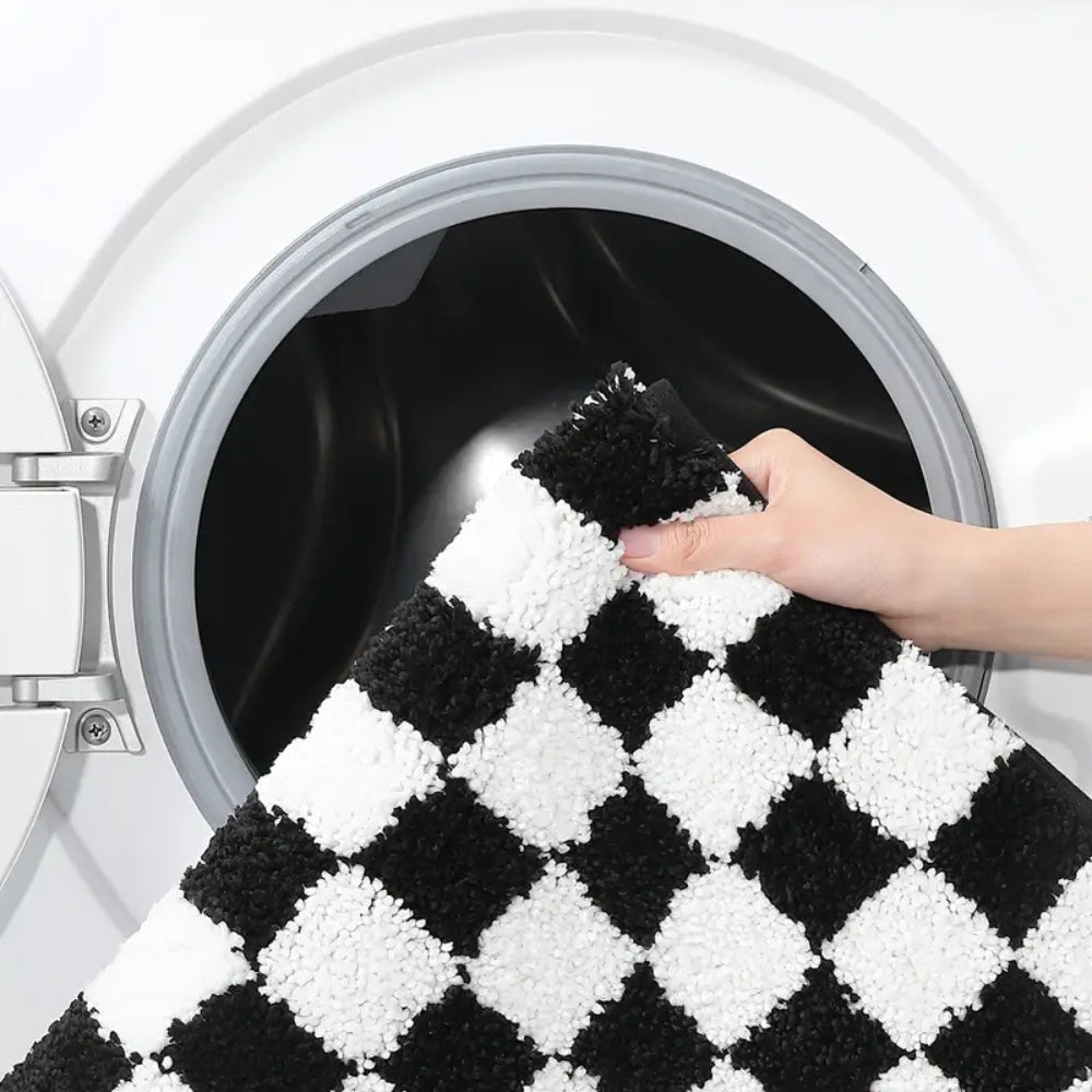 Badematte flauschig und saugfähig mit Schachbrettmuster, rutschfeste Rückseite - Ansicht 5