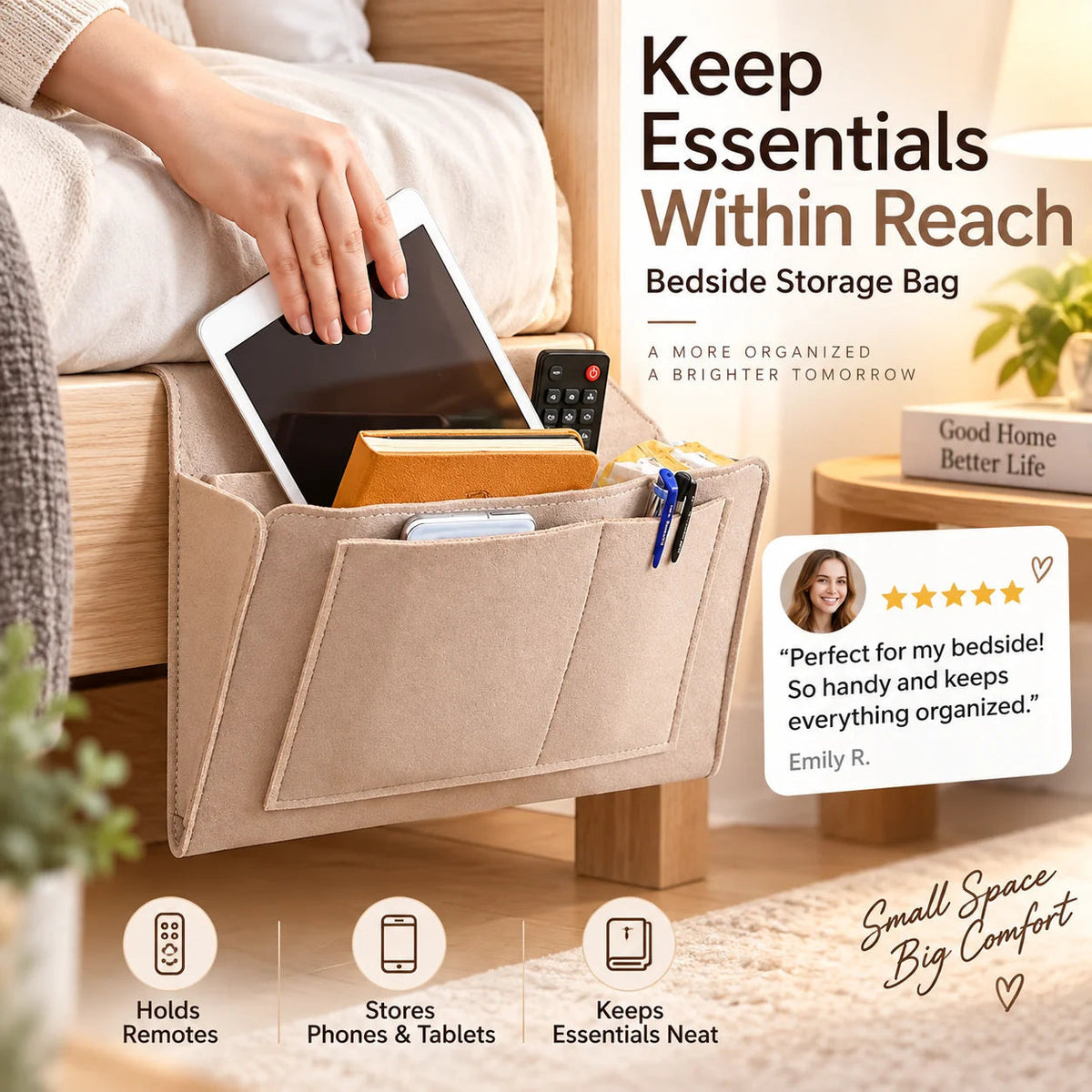 Bettorganizer mit Fächern, Betttasche zum Einklemmen