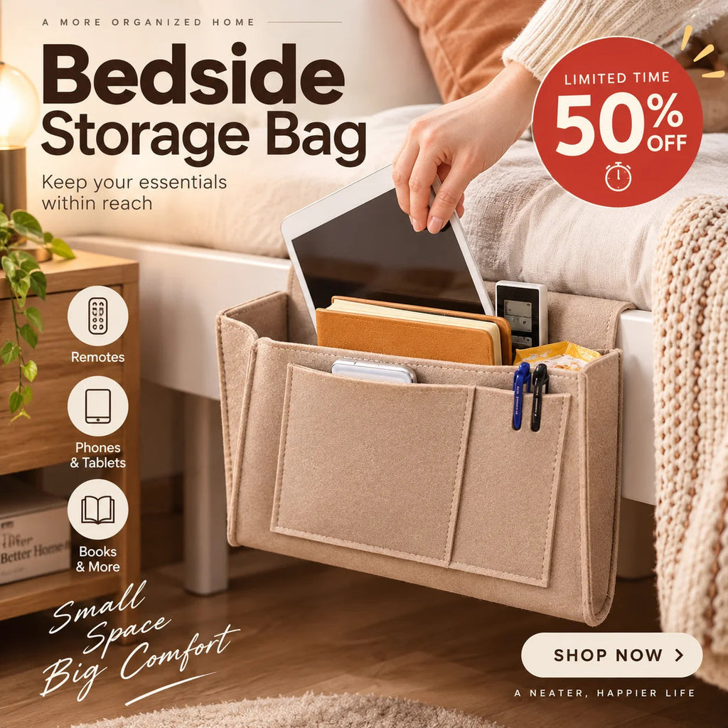 Bettorganizer mit Fächern, Betttasche zum Einklemmen