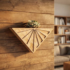 Blumentopf aus Holz zur Wandmontage mit geometrischem Dreieckdesign