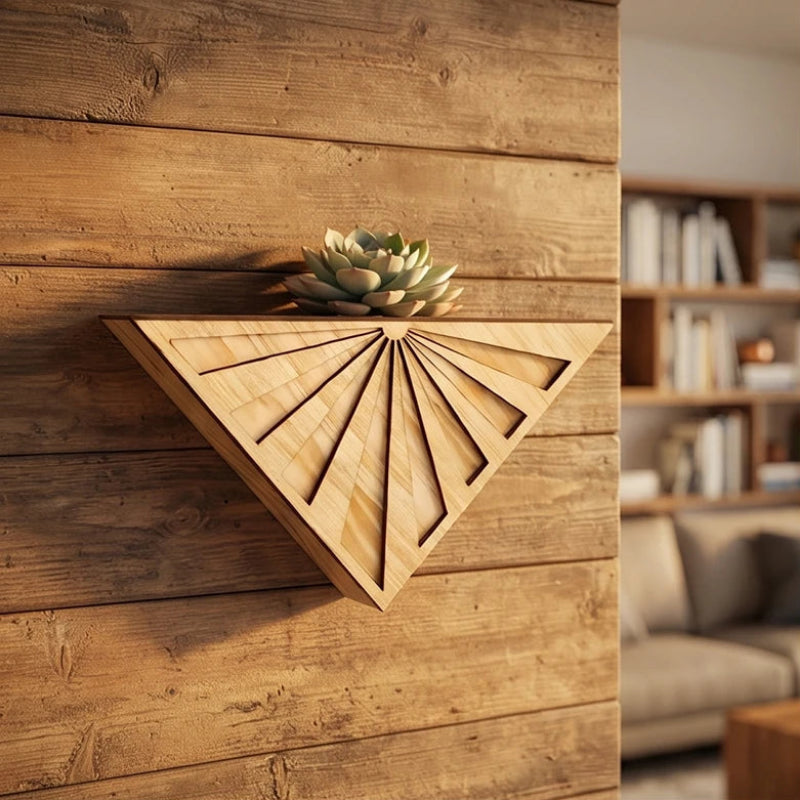 Blumentopf aus Holz zur Wandmontage mit geometrischem Dreieckdesign