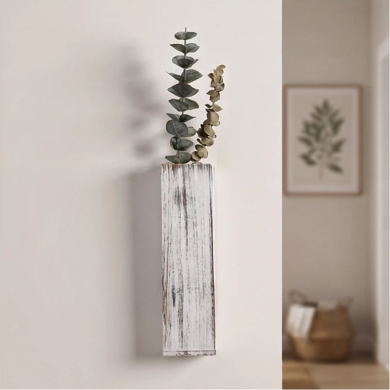 Blumentopf aus Massivholz zur Wandmontage, schmale Wandvase