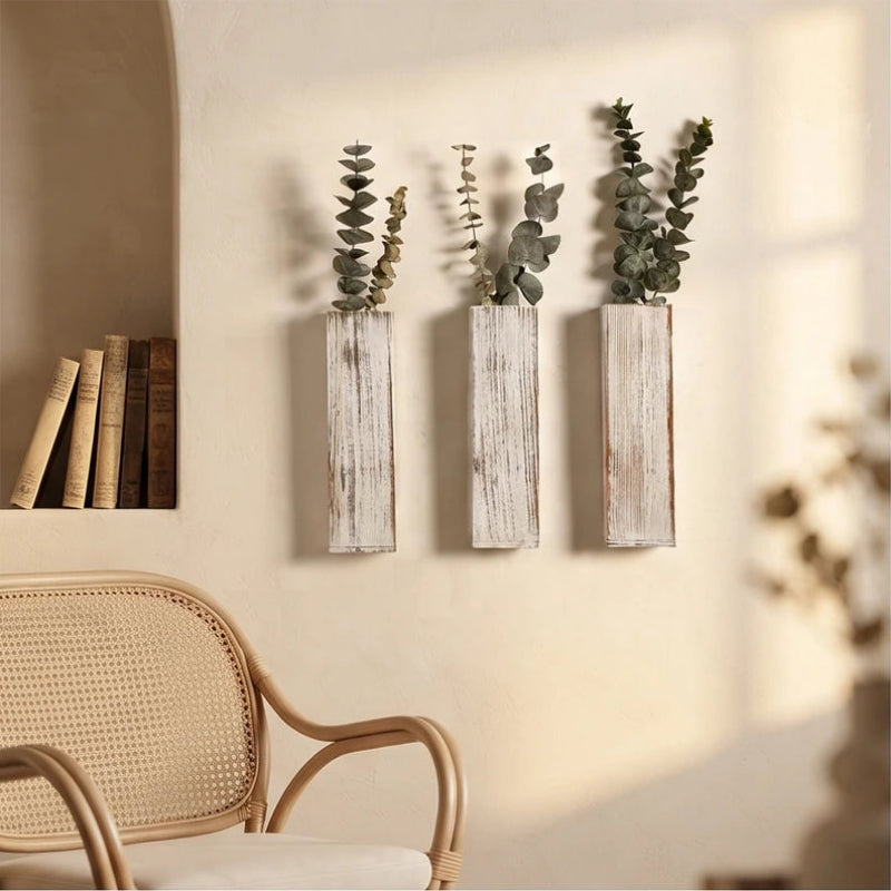 Blumentopf aus Massivholz zur Wandmontage, schmale Wandvase