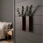Blumentopf aus Massivholz zur Wandmontage, schmale Wandvase