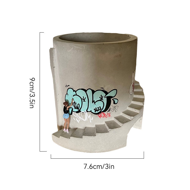 Blumentopf handgefertigt mit Graffiti, handbemalt in Betonoptik - Ansicht 10