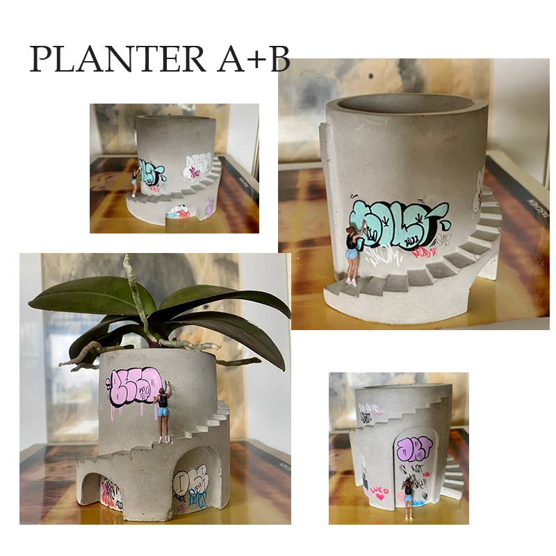 Blumentopf handgefertigt mit Graffiti, handbemalt in Betonoptik - Ansicht 13