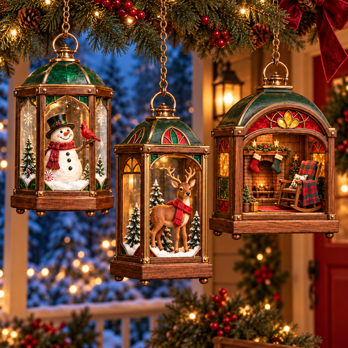 Christbaumschmuck in Laternenform, nostalgisch mit Beleuchtung - Ansicht 2