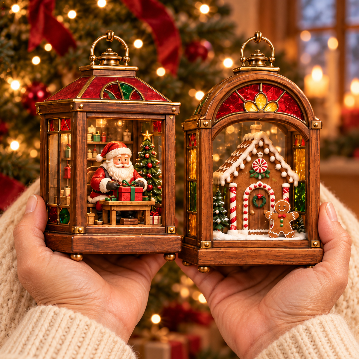 Christbaumschmuck in Laternenform, nostalgisch mit Beleuchtung - Ansicht 4