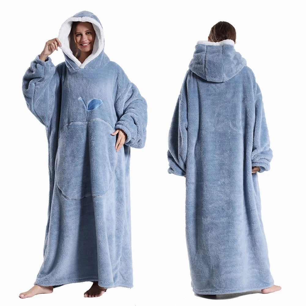Decke Damen mit Ärmeln aus Fleece, Sherpafutter und Kapuze - Ansicht 15