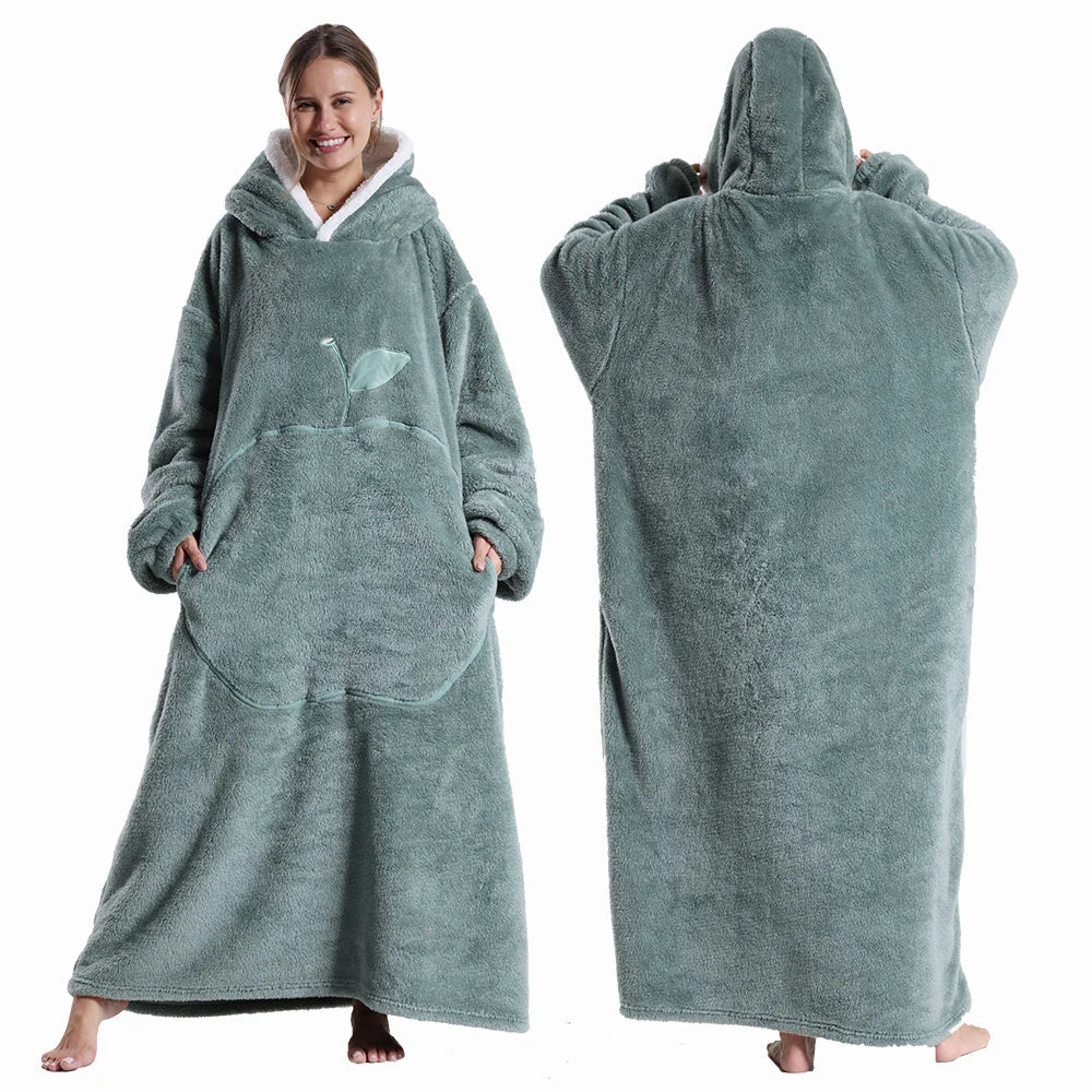 Decke Damen mit Ärmeln aus Fleece, Sherpafutter und Kapuze - Ansicht 16