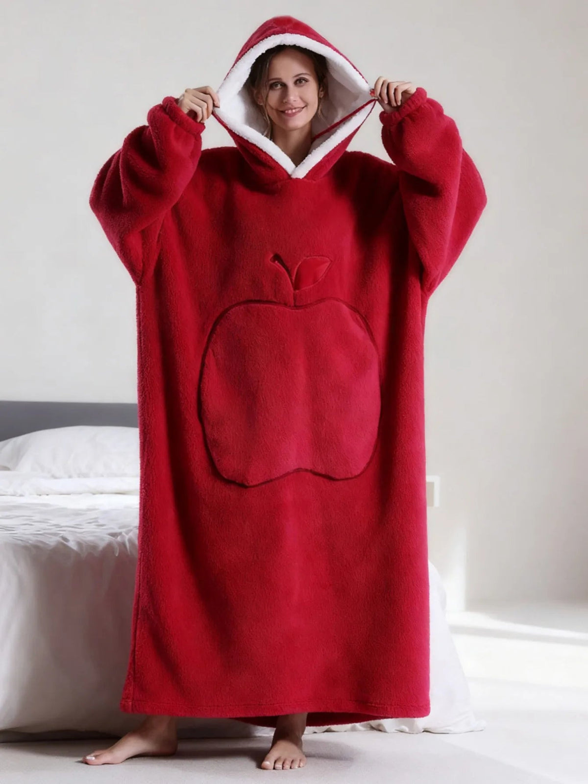 Decke Damen mit Ärmeln aus Fleece, Sherpafutter und Kapuze - Ansicht 2