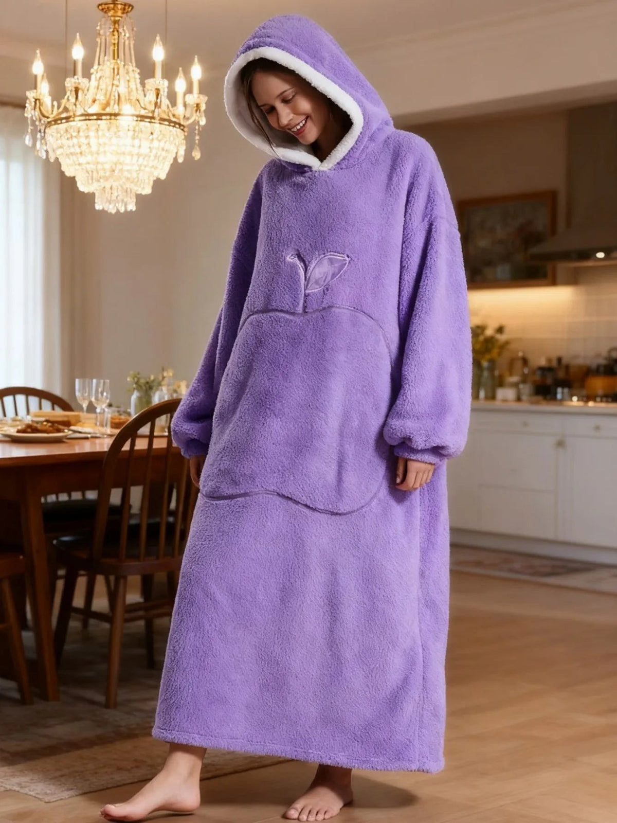 Decke Damen mit Ärmeln aus Fleece, Sherpafutter und Kapuze - Ansicht 6