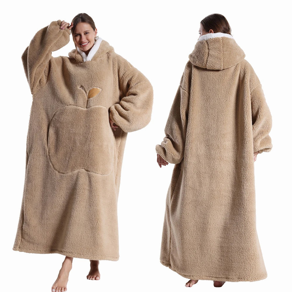 Decke Damen mit Ärmeln aus Fleece, Sherpafutter und Kapuze - Ansicht 7