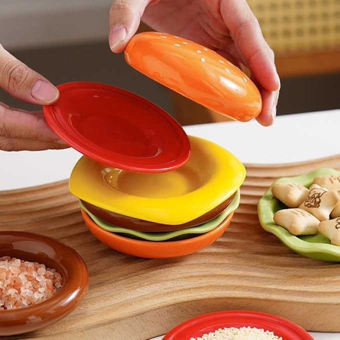 Geschirr Set aus Keramik, stapelbar in Hamburger-Form - Ansicht 4