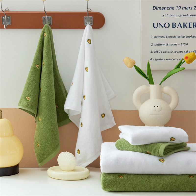 Handtuch Set aus Baumwollfrottee, saugfähig mit Avocado-Stickerei