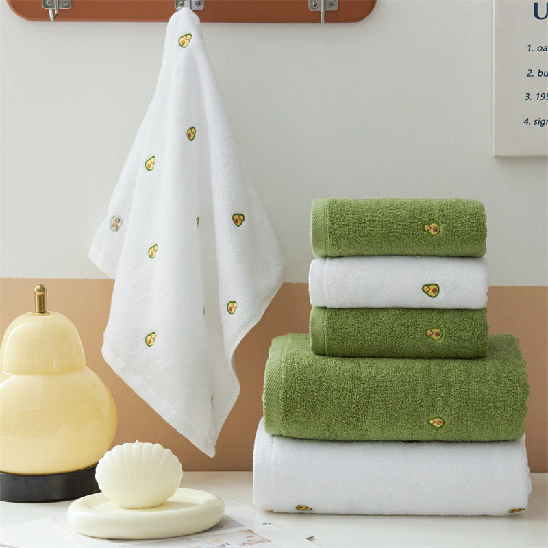 Handtuch Set aus Baumwollfrottee, saugfähig mit Avocado-Stickerei