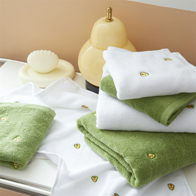 Handtuch Set aus Baumwollfrottee, saugfähig mit Avocado-Stickerei