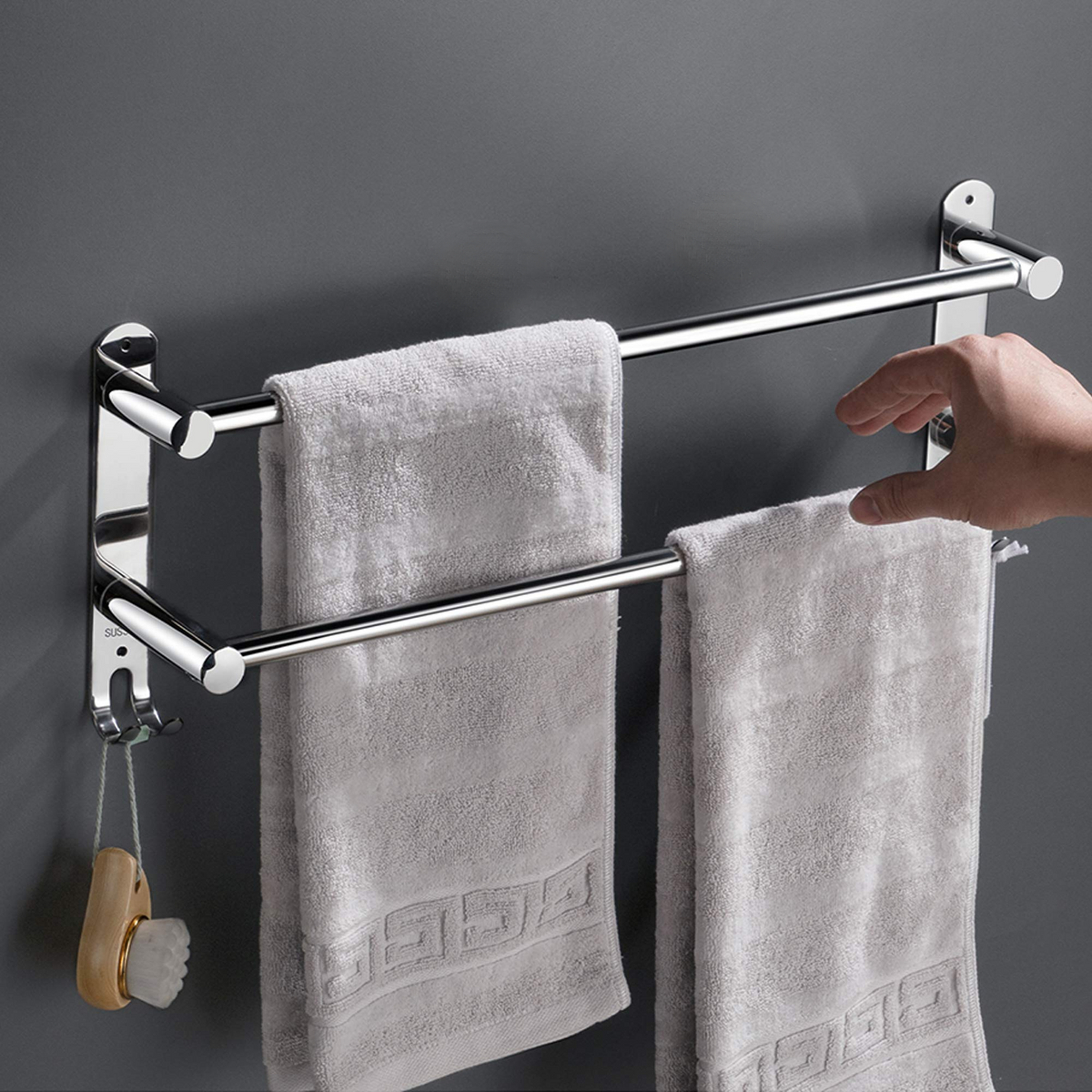 Handtuchhalter aus Edelstahl, ausziehbar mit Haken zur Wandmontage - Ansicht 9