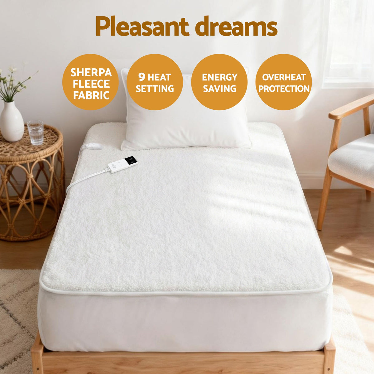 Heizdecke aus Fleece mit Temperaturregelung, waschbares Wärmeunterbett