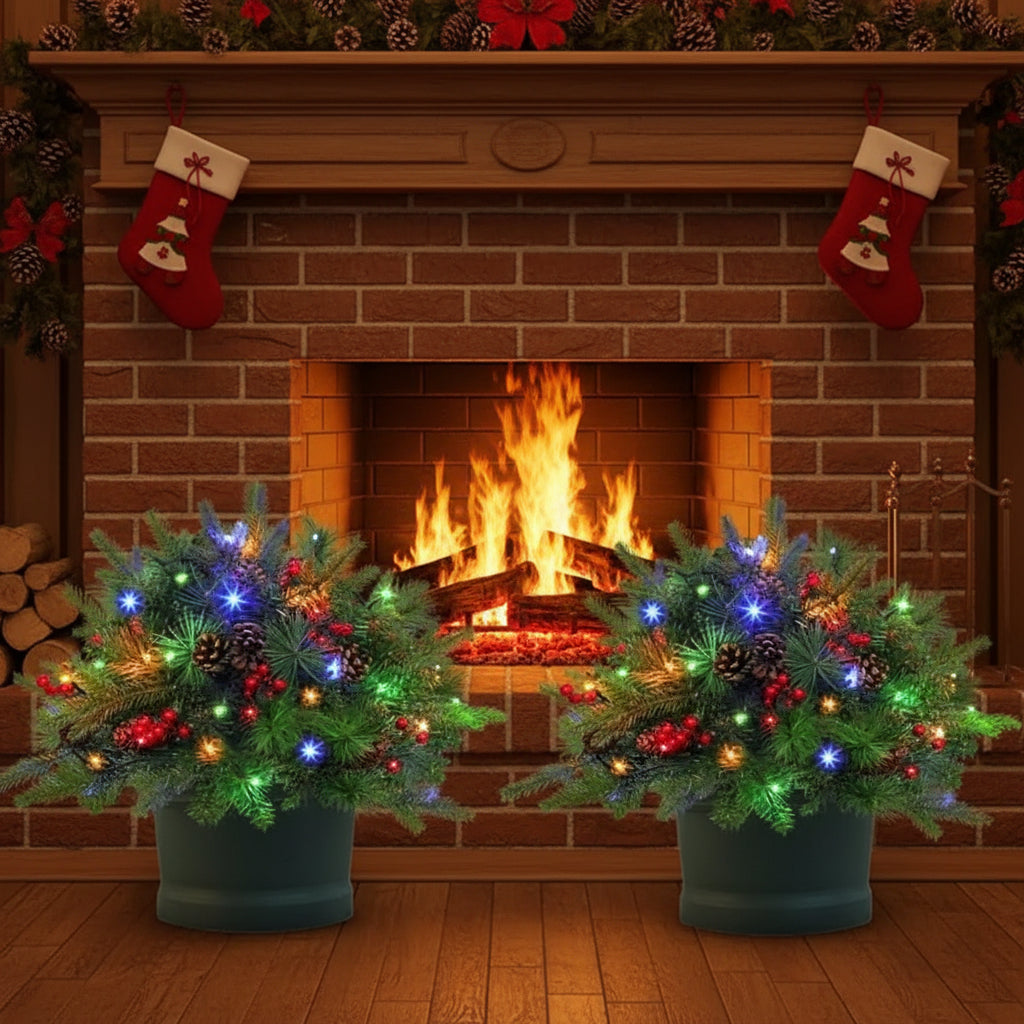 Kunstpflanze mit LED-Beleuchtung, weihnachtliches Nadelarrangement