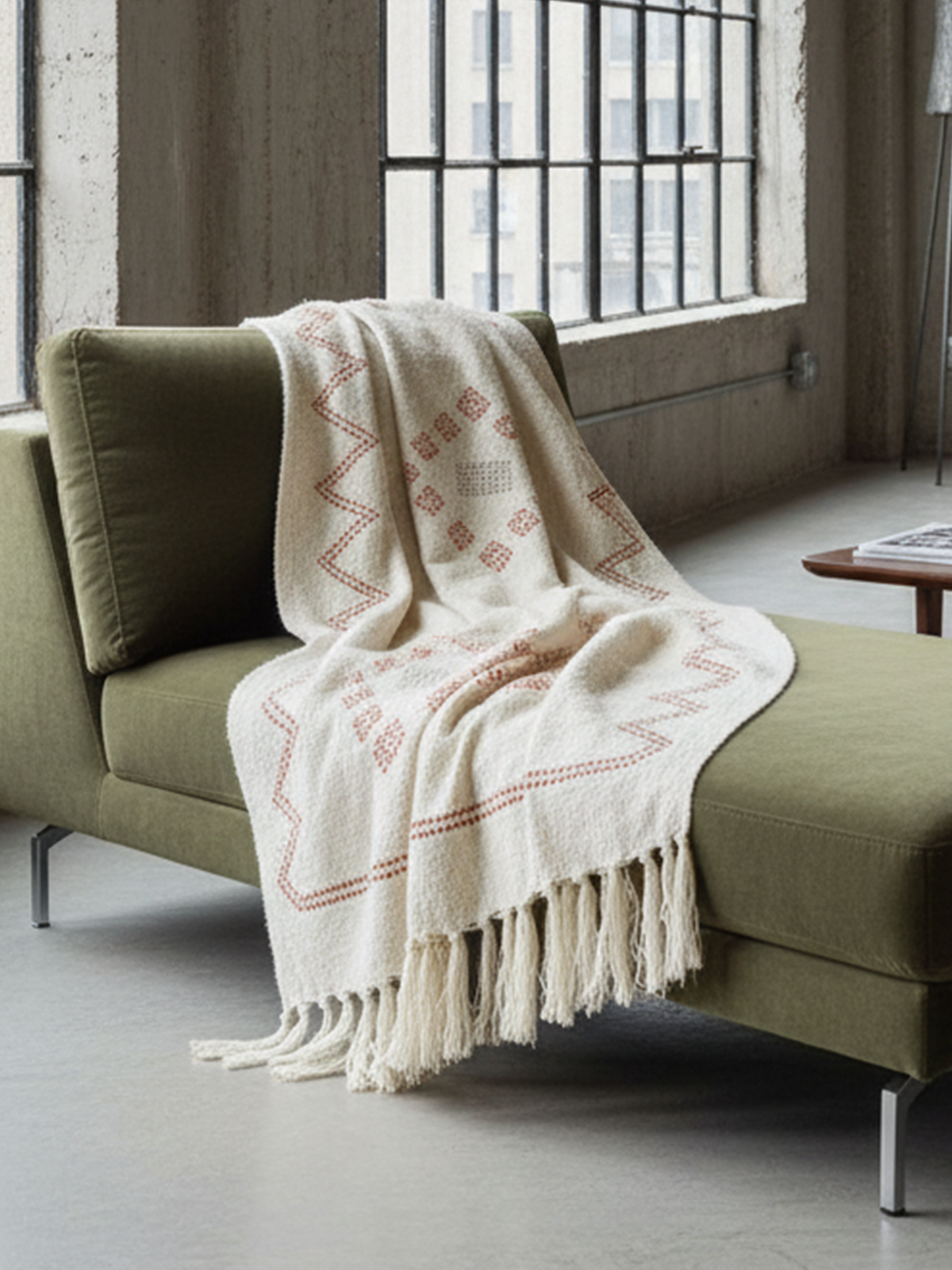 Kuscheldecke aus Baumwolle mit floraler Stickerei und Fransen - Ansicht 6
