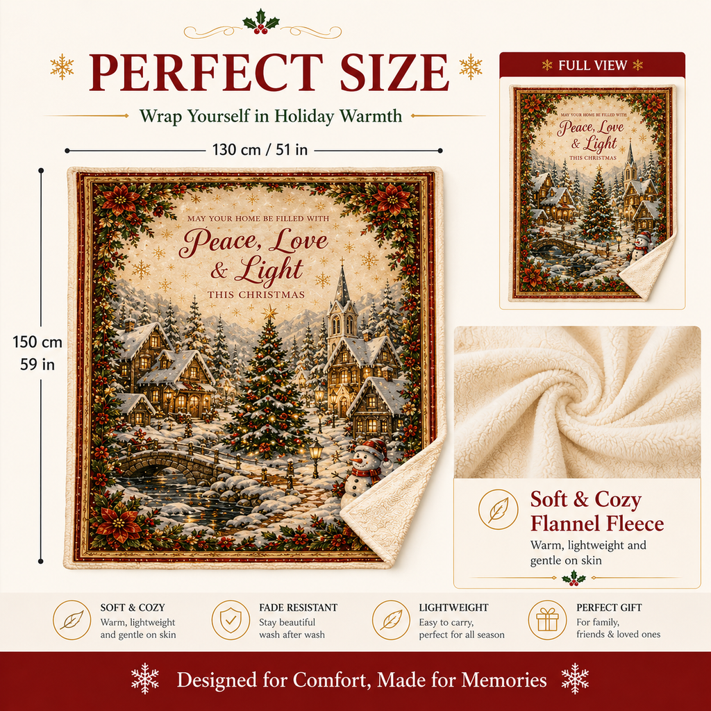 Kuscheldecke aus Flanell-Fleece mit Weihnachtsmotiven, weich und leicht - Ansicht 6