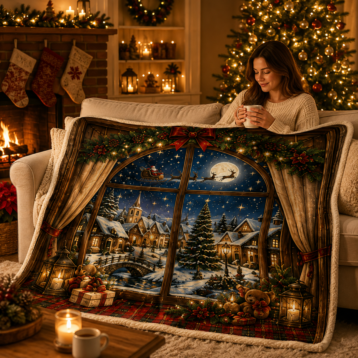 Kuscheldecke aus Flanell-Fleece mit Weihnachtsmotiven, weich und leicht - Ansicht 8
