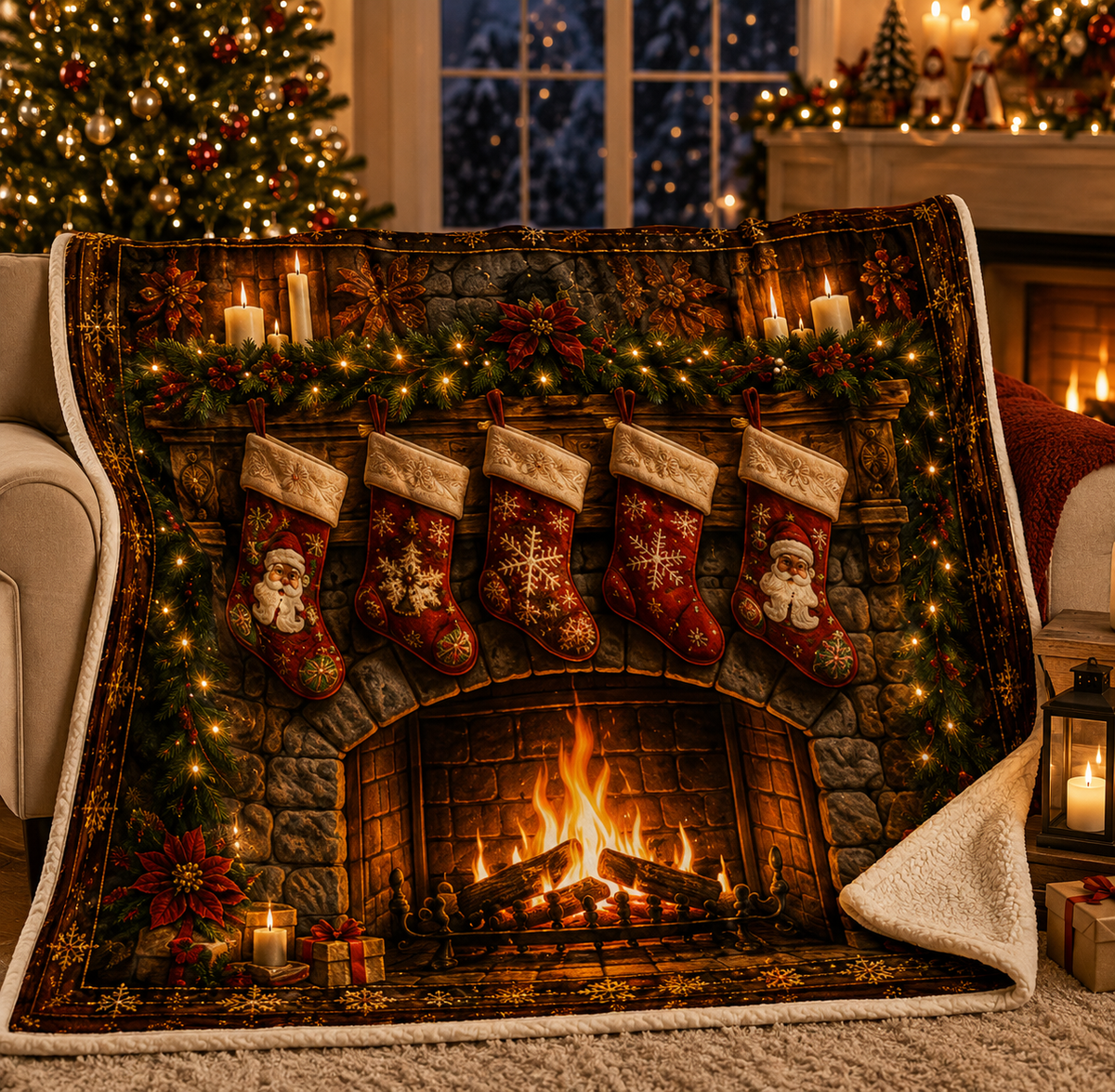 Kuscheldecke aus Flanell-Fleece mit Weihnachtsmotiven, weich und leicht - Ansicht 9
