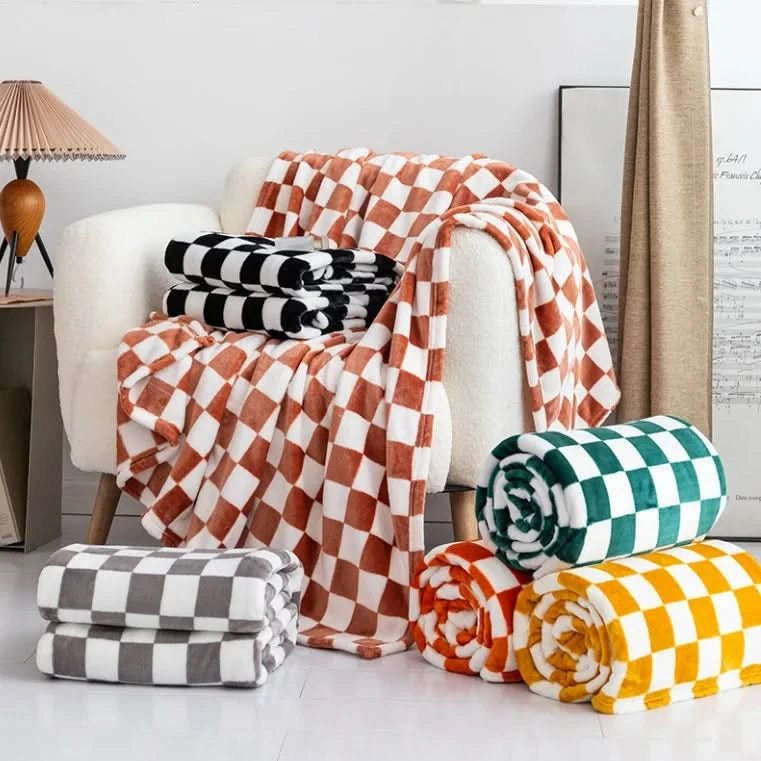 Kuscheldecke aus Flanell-Fleece, weich und warm mit Karomuster