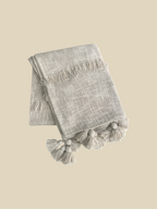 Kuscheldecke aus gewebter Baumwolle mit Stickstreifen und Quasten - Ansicht 2