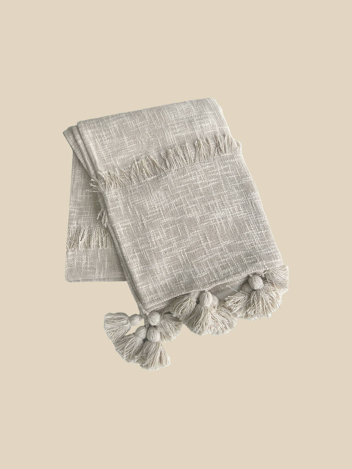 Kuscheldecke aus gewebter Baumwolle mit Stickstreifen und Quasten - Ansicht 2