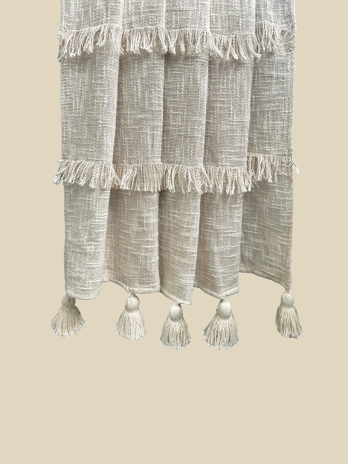 Kuscheldecke aus gewebter Baumwolle mit Stickstreifen und Quasten - Ansicht 3