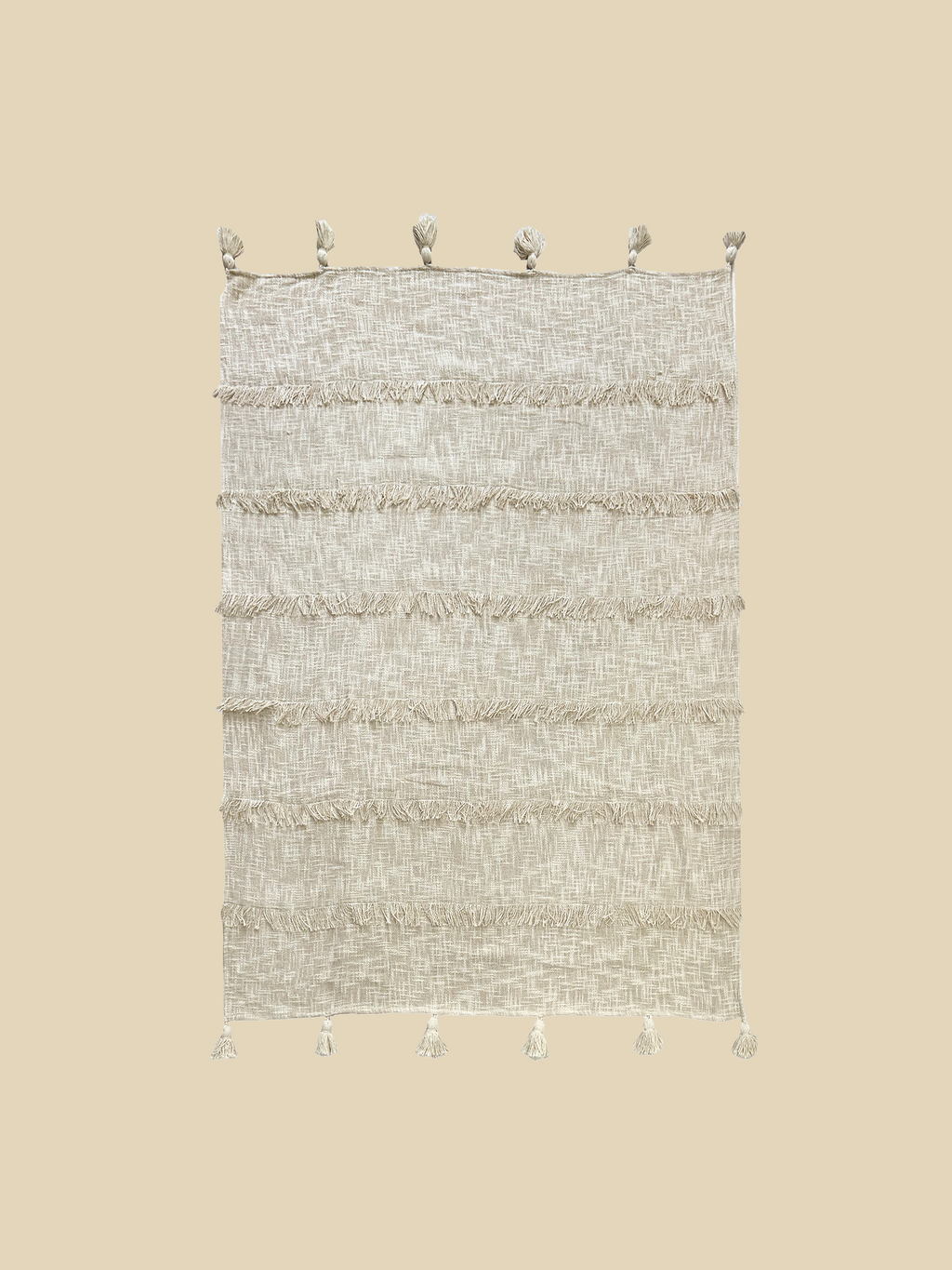 Kuscheldecke aus gewebter Baumwolle mit Stickstreifen und Quasten - Ansicht 4
