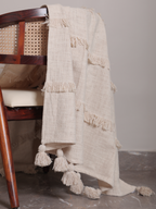 Kuscheldecke aus gewebter Baumwolle mit Stickstreifen und Quasten - Ansicht 6
