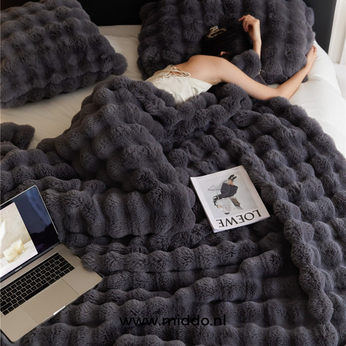 Kuscheldecke aus Teddyplüsch, extra dick und warm für Bett und Sofa - Ansicht 2
