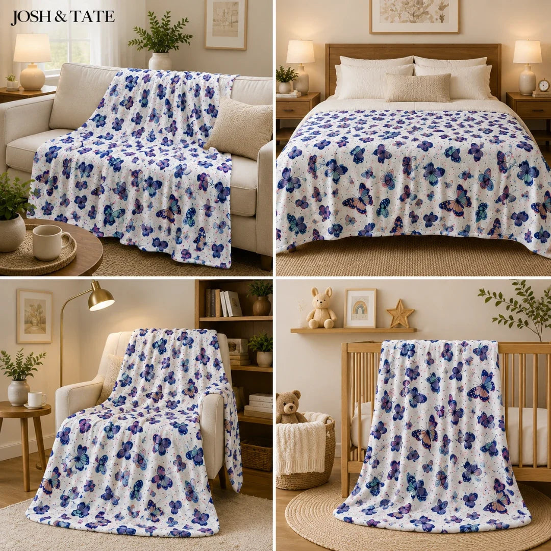 Kuscheldecke weich und leicht mit Schmetterlingsmuster, Wohndecke - Ansicht 5
