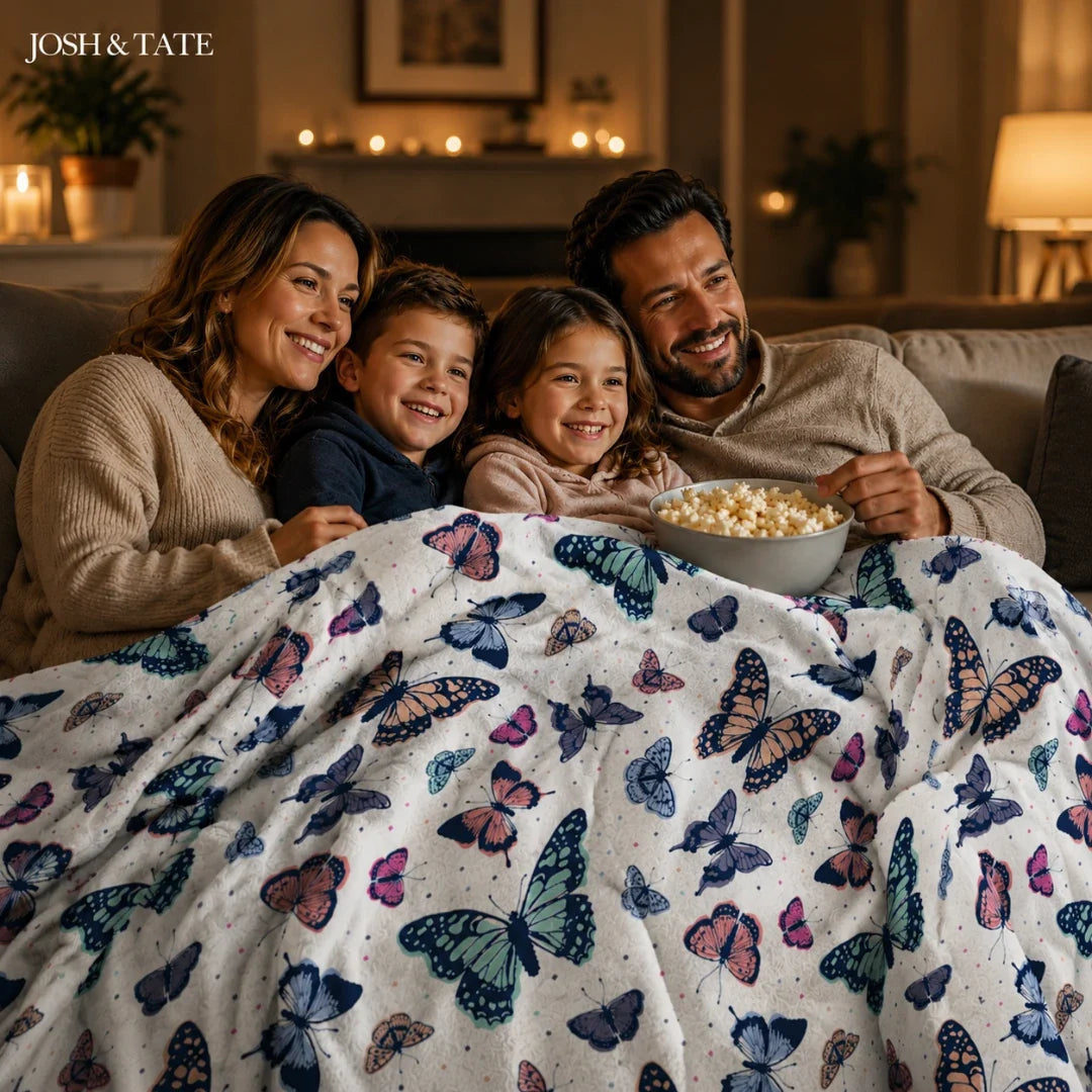 Kuscheldecke weich und leicht mit Schmetterlingsmuster, Wohndecke - Ansicht 6