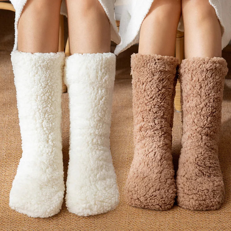 Kuschelsocken Damen aus Teddyfleece, wadenhohe Haussocken