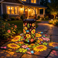 Laterne aus Metall mit Solarbetrieb und Sonnenblumenmotiven