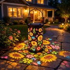Laterne aus Metall mit Solarbetrieb und Sonnenblumenmotiven