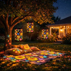 Laterne aus Metall mit Solarbetrieb und Sonnenblumenmotiven