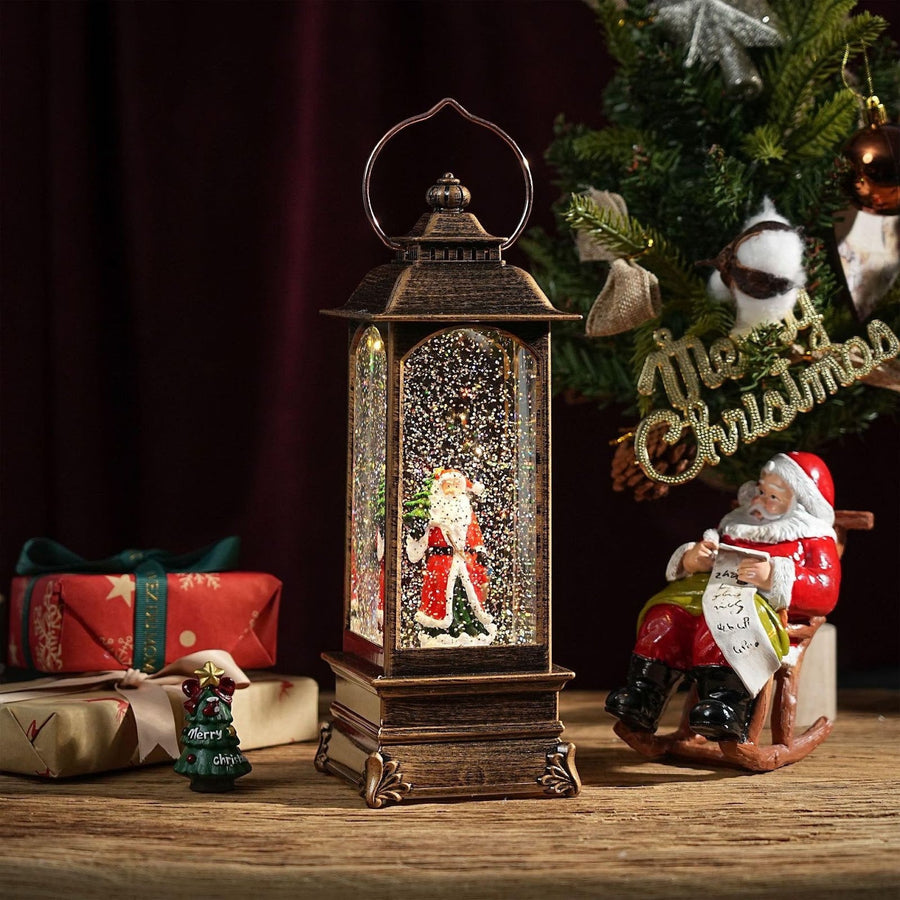 Laterne mit Schneeeffekt und Beleuchtung, weihnachtliche Dekoration