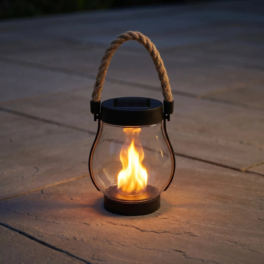 Laterne solarbetrieben mit LED-Flammeneffekt zum Aufhängen
