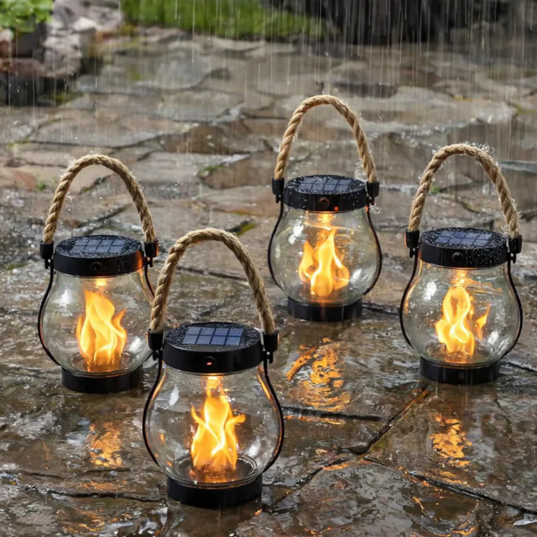 Laterne solarbetrieben mit LED-Flammeneffekt zum Aufhängen