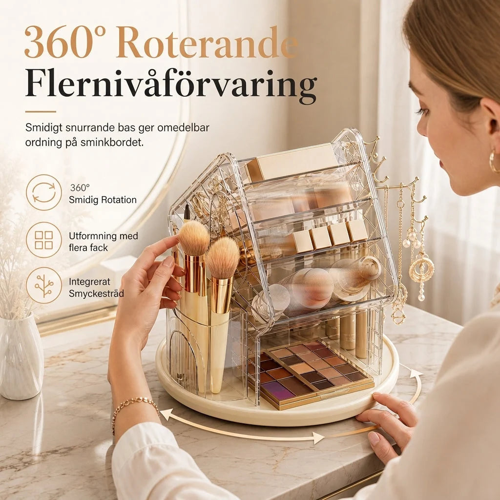 Make up Organizer 360° drehbar mit beidseitigen Fächern