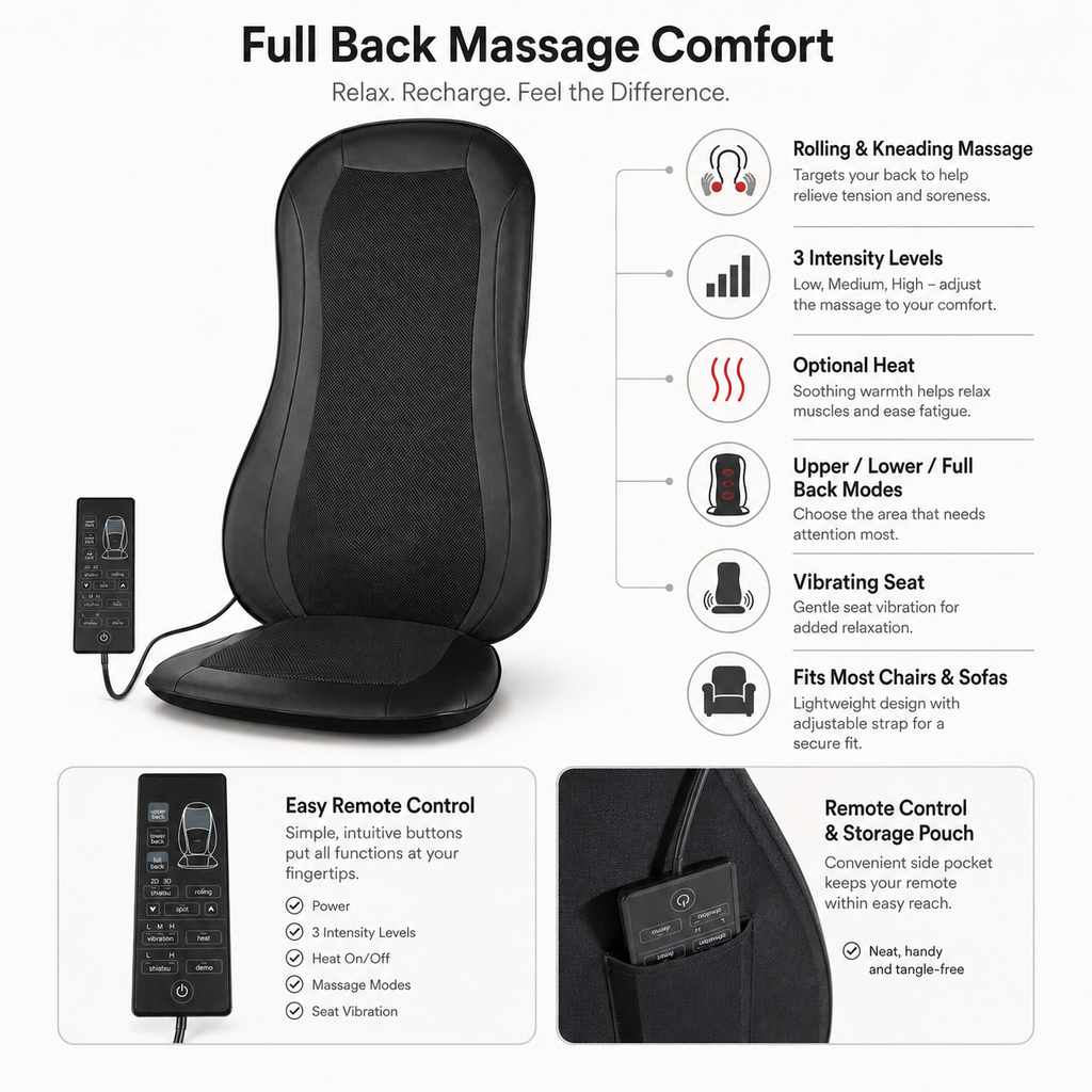 Massagekissen mit Wärmefunktion, ergonomische Sitzauflage