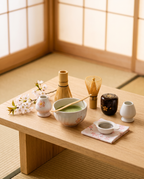 Matcha Set aus Keramik und Bambus mit Kirschblütenmotiv