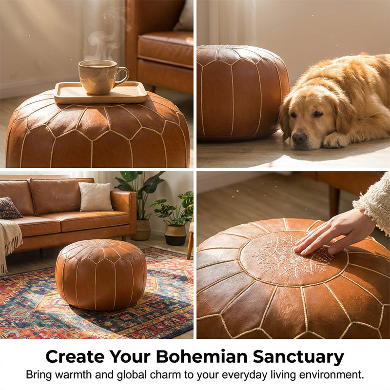 Pouf mit Stauraum, wasserdichter Sitzhocker mit geometrischer Stickerei