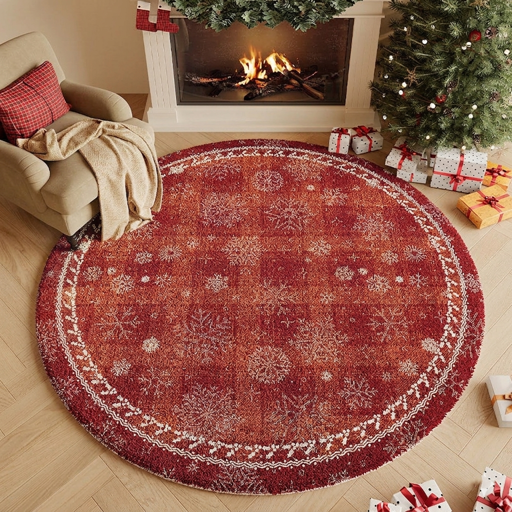 Rundteppich mit Weihnachtsmotiv, waschbar und rutschhemmend